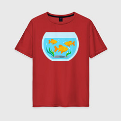 Женская футболка оверсайз Аквариум и золотые рыбки