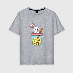 Женская футболка оверсайз Кролик с напитком