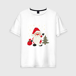 Женская футболка оверсайз Дед Мороз с подарками Новый год