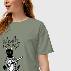 Футболка оверсайз женская Кот бандит с ружьём, цвет: авокадо — фото 2
