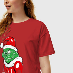 Футболка оверсайз женская Merry Christmas, Santa Claus Grinch, цвет: красный — фото 2