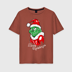 Женская футболка оверсайз Merry Christmas, Santa Claus Grinch