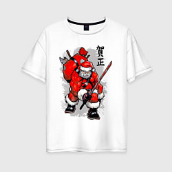 Женская футболка оверсайз Santa Claus - samurai with katana