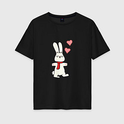 Женская футболка оверсайз Кролик с сердечками