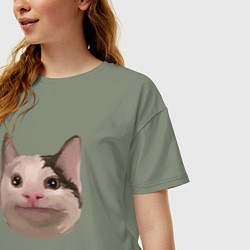 Футболка оверсайз женская Polite cat meme, цвет: авокадо — фото 2