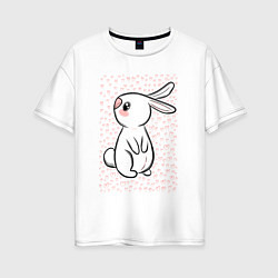 Женская футболка оверсайз Милый кролик и много сердечек