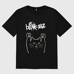 Футболка оверсайз женская Blink 182 rock cat, цвет: черный