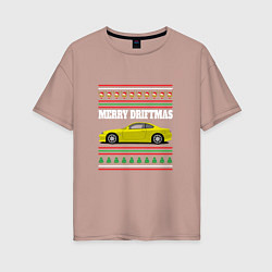 Женская футболка оверсайз Merry Driftmas Nissan Silvia S15 Ugly Sweater