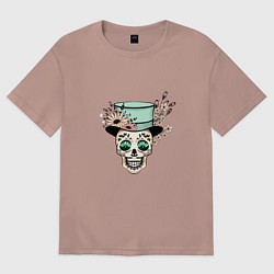 Женская футболка оверсайз Череп в шляпе и цветах