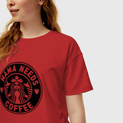 Футболка оверсайз женская Мама любит кофе Старбакс, цвет: красный — фото 2