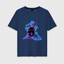 Женская футболка оверсайз Скоро буду черный кролик с иероглифом