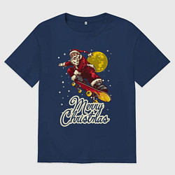 Женская футболка оверсайз Санта на скейте