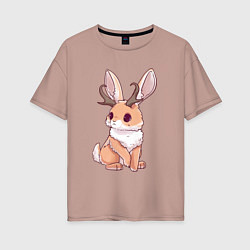 Женская футболка оверсайз Кролик с рожками - кролик олень