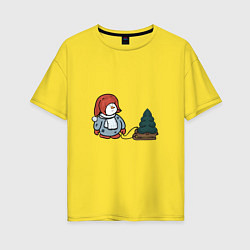 Женская футболка оверсайз Снеговик с елкой