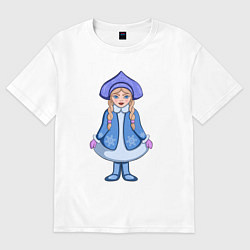 Футболка оверсайз женская Снегурочка с косичками, цвет: белый