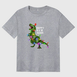 Женская футболка оверсайз Новогодний динозавр елочка гори