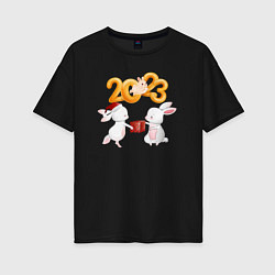 Женская футболка оверсайз Зайчики с подарком - 2023