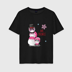 Женская футболка оверсайз Снеговик и панды