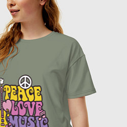 Футболка оверсайз женская Мир любовь и музыка, цвет: авокадо — фото 2