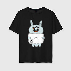 Женская футболка оверсайз Кролик с модным телефоном