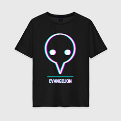 Женская футболка оверсайз Символ Evangelion в стиле glitch