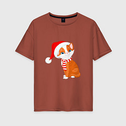 Женская футболка оверсайз Новогодний рыжий кот