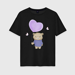 Женская футболка оверсайз Милый медвежонок с шариком и бабочками