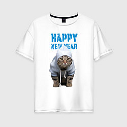 Женская футболка оверсайз Happy New Year - Прикольный котик
