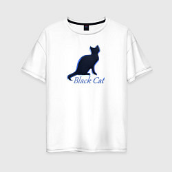 Женская футболка оверсайз Черный неоновый кот