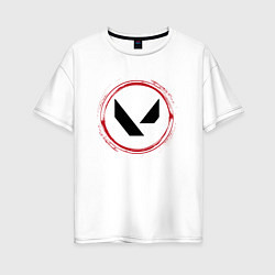 Женская футболка оверсайз Символ Valorant и красная краска вокруг