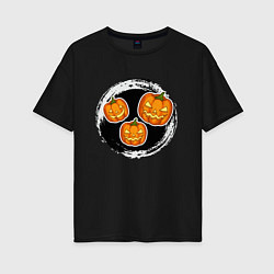 Женская футболка оверсайз Мультяшные тыквы Хэллоуин