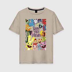 Футболка оверсайз женская Happy three friends - poster, цвет: миндальный