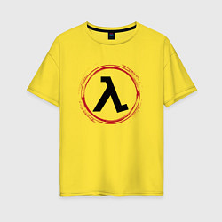 Женская футболка оверсайз Символ Half-Life и красная краска вокруг