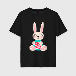 Женская футболка оверсайз Новогодний кролик с елочным шаром