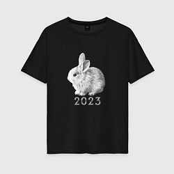 Женская футболка оверсайз Новогодний белый кролик, символ 2023 года