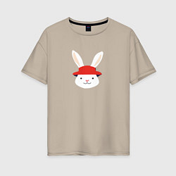 Женская футболка оверсайз Кролик в шляпке