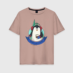 Женская футболка оверсайз Merry christmas penguin