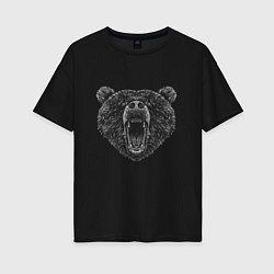 Женская футболка оверсайз Рычащий медведь рисунок карандашом