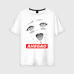 Женская футболка оверсайз Лицо ахегао с логотипом