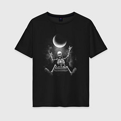 Женская футболка оверсайз Скелет в облаках и качели на Луне
