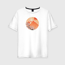 Футболка оверсайз женская Ветвь сакуры и вулкан, цвет: белый