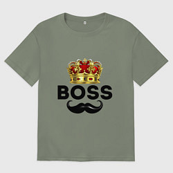 Футболка оверсайз женская BOSS и корона с усами, цвет: авокадо