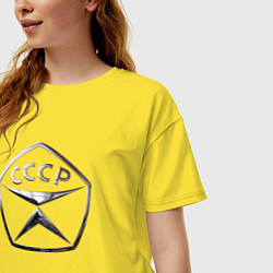 Футболка оверсайз женская Знак качества СССР - хром, цвет: желтый — фото 2