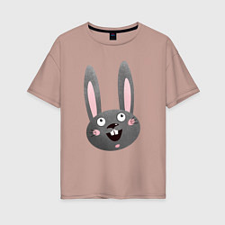 Женская футболка оверсайз Чёрный кролик с большими глазами и улыбкой