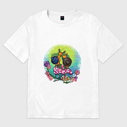 Женская футболка оверсайз Улитки на грибе любуются закатом