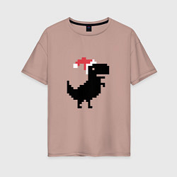 Женская футболка оверсайз Новогодний гугл динозаврик