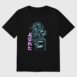 Футболка оверсайз женская Аниме девочка неон, цвет: черный