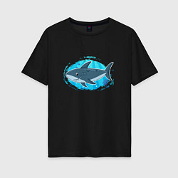 Женская футболка оверсайз Мультяшная акула под водой