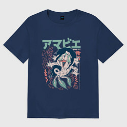 Футболка оверсайз женская Японский ёкай Амабиэ, цвет: тёмно-синий