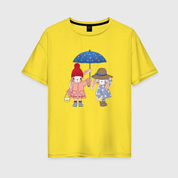 Женская футболка оверсайз Зайки под зонтом